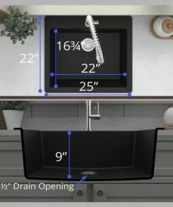 Tuscany Dual Mount 25" Black Quartz Composite 1-Hole Single Bowl Kitchen Sink 11 Tuscany Dual Mount 25" Black Quartz Composite 1-Hole Single Bowl Kitchen Sink -Tuscany Shop 25229 1000 BLK 4