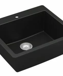 Tuscany Dual Mount 25" Black Quartz Composite 1-Hole Single Bowl Kitchen Sink
