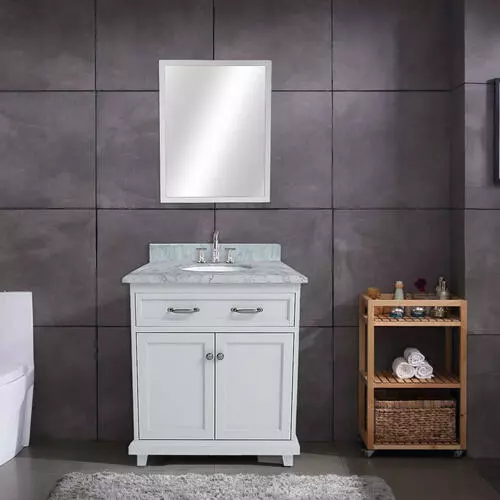 Tuscany® Addison 30"W x 22"D Gray Vanity with Carrara Marble Top & Oval Undermount Bowl 5 Tuscany® Addison 30"W x 22"D Gray Vanity with Carrara Marble Top & Oval Undermount Bowl - Image 5
