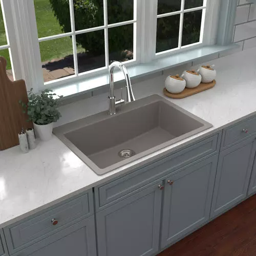 Tuscany Dual Mount 33" Concrete Quartz Composite 1-Hole Single Bowl Kitchen Sink - Durable & Stylish 2 Tuscany Dual Mount 33" Concrete Quartz Composite 1-Hole Single Bowl Kitchen Sink - Durable & Stylish - Image 2