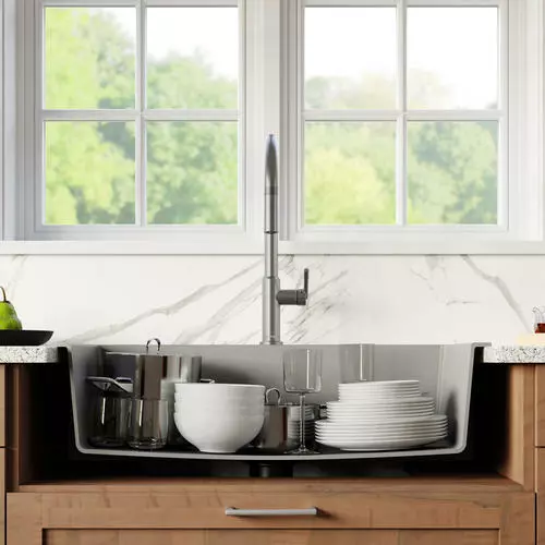 Tuscany Dual Mount 33" Concrete Quartz Composite 1-Hole Single Bowl Kitchen Sink - Durable & Stylish 3 Tuscany Dual Mount 33" Concrete Quartz Composite 1-Hole Single Bowl Kitchen Sink - Durable & Stylish - Image 3