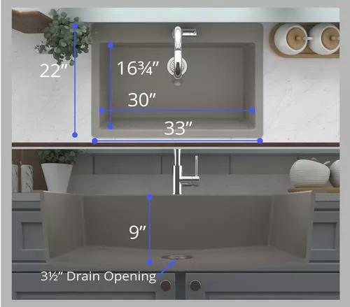 Tuscany Dual Mount 33" Concrete Quartz Composite 1-Hole Single Bowl Kitchen Sink - Durable & Stylish 5 Tuscany Dual Mount 33" Concrete Quartz Composite 1-Hole Single Bowl Kitchen Sink - Durable & Stylish - Image 5