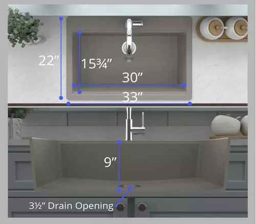 Tuscany Dual Mount 33" Concrete Quartz Composite 1-Hole Single Bowl Kitchen Sink - Modern Workstation Design 5 Tuscany Dual Mount 33" Concrete Quartz Composite 1-Hole Single Bowl Kitchen Sink - Modern Workstation Design - Image 5