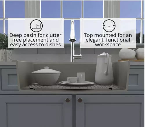 Tuscany Dual Mount 33" Concrete Quartz Composite 1-Hole Single Bowl Kitchen Sink - Modern Workstation Design 6 Tuscany Dual Mount 33" Concrete Quartz Composite 1-Hole Single Bowl Kitchen Sink - Modern Workstation Design - Image 6