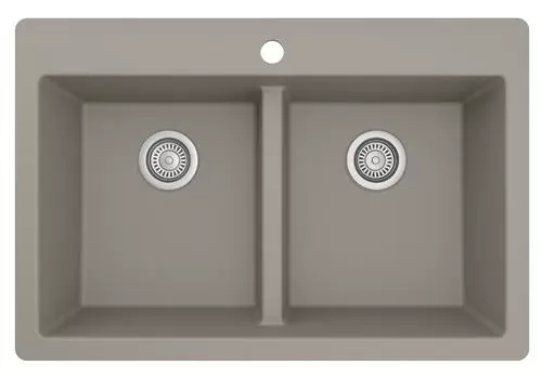 Tuscany Dual Mount 33" Concrete Quartz Composite 1-Hole Double Bowl Kitchen Sink | Durable & Stylish 1 Tuscany Dual Mount 33" Concrete Quartz Composite 1-Hole Double Bowl Kitchen Sink | Durable & Stylish