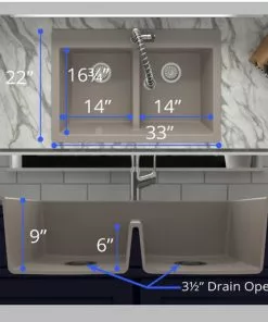 Tuscany Dual Mount 33" Concrete Quartz Composite 1-Hole Double Bowl Kitchen Sink | Durable & Stylish 6 Tuscany Dual Mount 33" Concrete Quartz Composite 1-Hole Double Bowl Kitchen Sink | Durable & Stylish -Tuscany Shop 33229 5050 CON 3