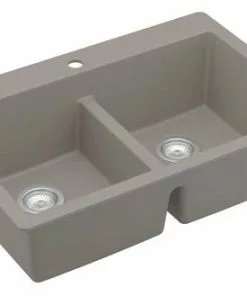 Tuscany Dual Mount 33" Concrete Quartz Composite 1-Hole Double Bowl Kitchen Sink | Durable & Stylish 7 Tuscany Dual Mount 33" Concrete Quartz Composite 1-Hole Double Bowl Kitchen Sink | Durable & Stylish -Tuscany Shop 33229 5050 CON 4