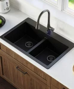 Tuscany Dual Mount 33" Black Quartz Composite 1-Hole Double Bowl Kitchen Sink - Durable & Stylish 9 Tuscany Dual Mount 33" Black Quartz Composite 1-Hole Double Bowl Kitchen Sink - Durable & Stylish -Tuscany Shop 33229 6040 BLK 1