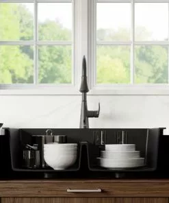 Tuscany Dual Mount 33" Black Quartz Composite 1-Hole Double Bowl Kitchen Sink - Durable & Stylish 10 Tuscany Dual Mount 33" Black Quartz Composite 1-Hole Double Bowl Kitchen Sink - Durable & Stylish -Tuscany Shop 33229 6040 BLK 3