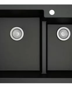 Tuscany Dual Mount 33" Black Quartz Composite 1-Hole Double Bowl Kitchen Sink - Durable & Stylish 11 Tuscany Dual Mount 33" Black Quartz Composite 1-Hole Double Bowl Kitchen Sink - Durable & Stylish -Tuscany Shop 33229 6040 BLK 4