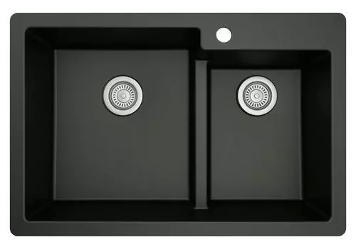 Tuscany Dual Mount 33" Black Quartz Composite 1-Hole Double Bowl Kitchen Sink - Durable & Stylish 5 Tuscany Dual Mount 33" Black Quartz Composite 1-Hole Double Bowl Kitchen Sink - Durable & Stylish - Image 5