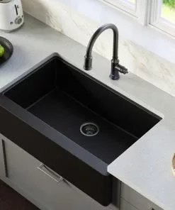 Tuscany Farmhouse 34" Black Quartz Composite Single Bowl Kitchen Sink - Durable & Stylish 9 Tuscany Farmhouse 34" Black Quartz Composite Single Bowl Kitchen Sink - Durable & Stylish -Tuscany Shop 34219 1000 BLK 1
