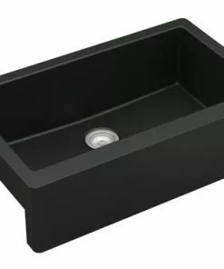 Tuscany Farmhouse 34" Black Quartz Composite Single Bowl Kitchen Sink - Durable & Stylish
