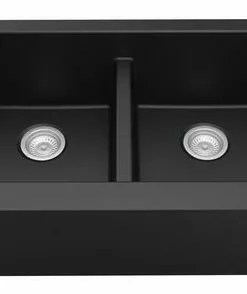 Tuscany Farmhouse/Apron Front 34" Black Quartz Composite Double Bowl Kitchen Sink - Durable & Stylish