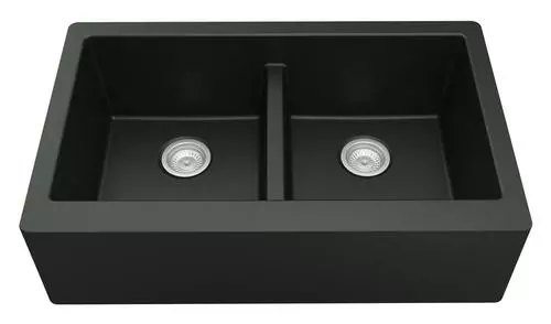 Tuscany Farmhouse/Apron Front 34" Black Quartz Composite Double Bowl Kitchen Sink - Durable & Stylish 1 Tuscany Farmhouse/Apron Front 34" Black Quartz Composite Double Bowl Kitchen Sink - Durable & Stylish
