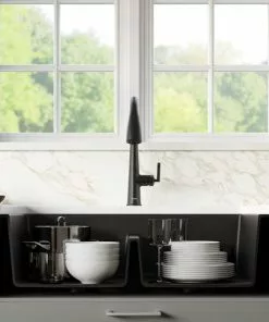 Tuscany Farmhouse/Apron Front 34" Black Quartz Composite Double Bowl Kitchen Sink - Durable & Stylish 6 Tuscany Farmhouse/Apron Front 34" Black Quartz Composite Double Bowl Kitchen Sink - Durable & Stylish -Tuscany Shop 34219 5050 BLK 3