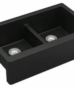 Tuscany Farmhouse/Apron Front 34" Black Quartz Composite Double Bowl Kitchen Sink - Durable & Stylish 7 Tuscany Farmhouse/Apron Front 34" Black Quartz Composite Double Bowl Kitchen Sink - Durable & Stylish -Tuscany Shop 34219 5050 BLK 4