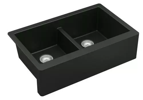 Tuscany Farmhouse/Apron Front 34" Black Quartz Composite Double Bowl Kitchen Sink - Durable & Stylish 4 Tuscany Farmhouse/Apron Front 34" Black Quartz Composite Double Bowl Kitchen Sink - Durable & Stylish - Image 4