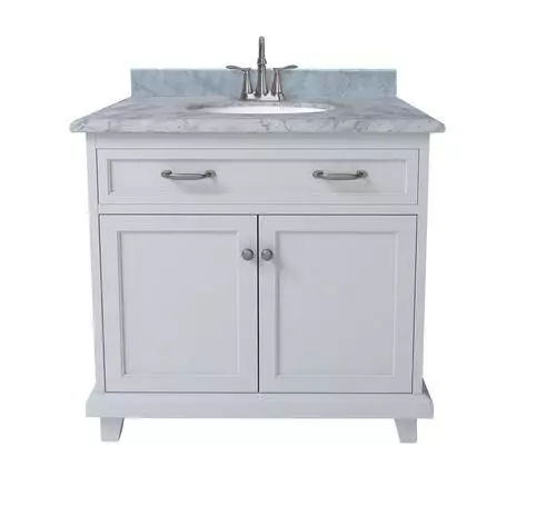 Tuscany® Addison 36"W Gray Vanity with Carrara Marble Top & Oval Undermount Bowl 1 Tuscany® Addison 36"W Gray Vanity with Carrara Marble Top & Oval Undermount Bowl