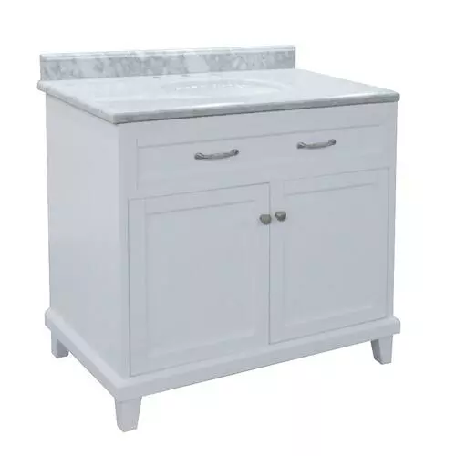 Tuscany® Addison 36"W Gray Vanity with Carrara Marble Top & Oval Undermount Bowl 2 Tuscany® Addison 36"W Gray Vanity with Carrara Marble Top & Oval Undermount Bowl - Image 2