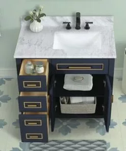 Tuscany® Tirana 36"W Blue Vanity with Carrara Marble Top & Undermount Bowl | Modern Bathroom Design -Tuscany Shop 36bluefrontdoorsopen