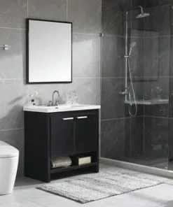 Tuscany® Verona 31"W X 19"D Black Vanity with White Ceramic Top & Integrated Bowl & Mirror -Tuscany Shop 4838052 P SC