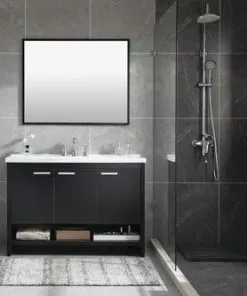 Tuscany® Verona 48"W Black Bathroom Vanity with White Ceramic Top & Integrated Rectangular Bowl & Mirror -Tuscany Shop 4838059 P