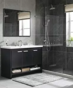 Tuscany® Verona 48"W Black Bathroom Vanity with White Ceramic Top & Integrated Rectangular Bowl & Mirror -Tuscany Shop 4838059 P SC