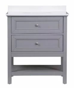 Tuscany Lucca 30"W Gray Bathroom Vanity with White Cultured Marble Top & Oval Undermount Bowl