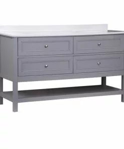 Tuscany® Lucca 60"W X 22"D Gray Vanity with White Cultured Marble Top & Oval Undermount Bowl -Tuscany Shop 4838096g60right