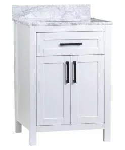 Tuscany® Ravenna 24"W X 22"D White Vanity with Gray Natural Marble Top & Rectangular Undermount Bowl -Tuscany Shop 4838097w24r6
