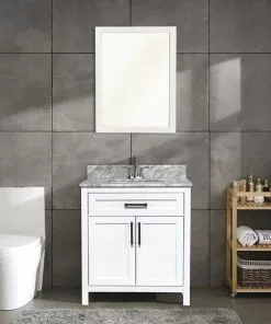 Tuscany® Ravenna 24"W X 22"D White Vanity with Gray Natural Marble Top & Rectangular Undermount Bowl -Tuscany Shop 4838097w24scene