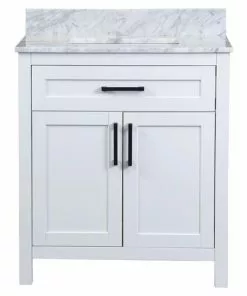 Tuscany® Ravenna 30"W x 22"D White Bathroom Vanity with Gray Natural Marble Top & Rectangular Undermount Bowl