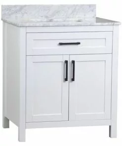 Tuscany® Ravenna 30"W x 22"D White Bathroom Vanity with Gray Natural Marble Top & Rectangular Undermount Bowl -Tuscany Shop 4838098w30r6