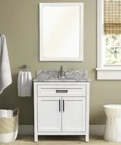 Tuscany® Ravenna 30"W x 22"D White Bathroom Vanity with Gray Natural Marble Top & Rectangular Undermount Bowl -Tuscany Shop 4838098w30scene
