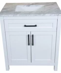 Tuscany® Ravenna 30"W x 22"D White Bathroom Vanity with Gray Natural Marble Top & Rectangular Undermount Bowl -Tuscany Shop 4838098w30t6