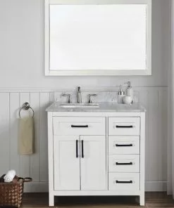 Tuscany® Ravenna 36"W x 22"D White Vanity with Gray Natural Marble Top & Rectangular Undermount Bowl -Tuscany Shop 4838099w36scene
