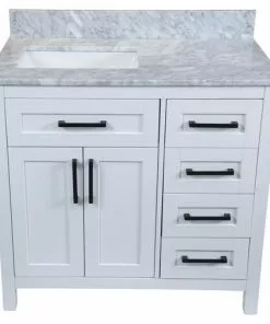Tuscany® Ravenna 36"W x 22"D White Vanity with Gray Natural Marble Top & Rectangular Undermount Bowl -Tuscany Shop 4838099w36t6
