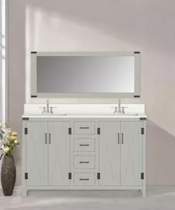 Tuscany® Salerno 60"W X 22"D Gray Vanity with White Cultured Marble Top & Rectangular Undermount Bowls -Tuscany Shop 4838107g60s15