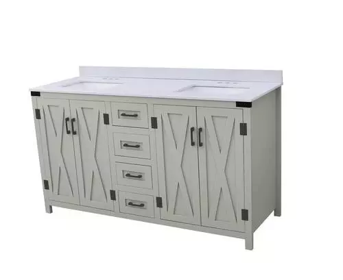Tuscany® Salerno 72"W x 22"D Gray Vanity with White Cultured Marble Top & Rectangular Undermount Bowls 2 Tuscany® Salerno 72"W x 22"D Gray Vanity with White Cultured Marble Top & Rectangular Undermount Bowls - Image 2