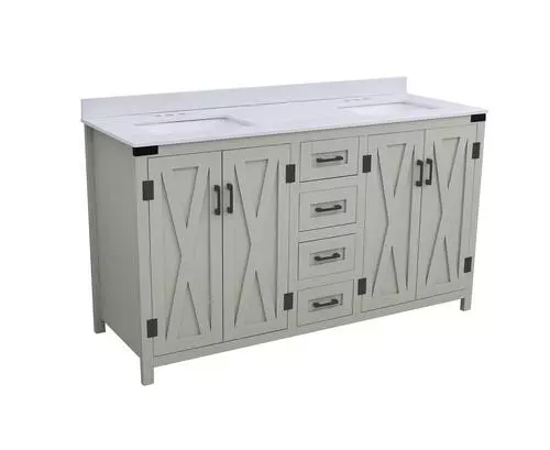 Tuscany® Salerno 72"W x 22"D Gray Vanity with White Cultured Marble Top & Rectangular Undermount Bowls 3 Tuscany® Salerno 72"W x 22"D Gray Vanity with White Cultured Marble Top & Rectangular Undermount Bowls - Image 3