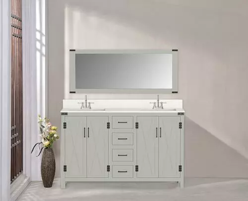Tuscany® Salerno 72"W x 22"D Gray Vanity with White Cultured Marble Top & Rectangular Undermount Bowls 6 Tuscany® Salerno 72"W x 22"D Gray Vanity with White Cultured Marble Top & Rectangular Undermount Bowls - Image 6