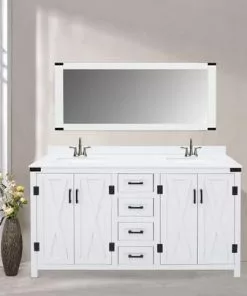 Tuscany® Salerno 60"W White Bathroom Vanity with Cultured Marble Top & Rectangular Undermount Bowls 11 Tuscany® Salerno 60"W White Bathroom Vanity with Cultured Marble Top & Rectangular Undermount Bowls -Tuscany Shop 4838113w60f15