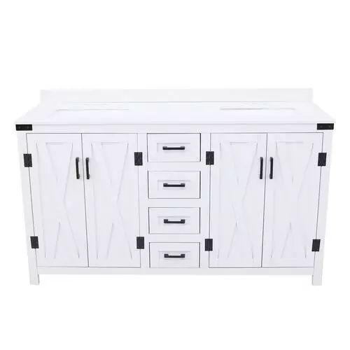 Tuscany® Salerno 60"W White Bathroom Vanity with Cultured Marble Top & Rectangular Undermount Bowls 1 Tuscany® Salerno 60"W White Bathroom Vanity with Cultured Marble Top & Rectangular Undermount Bowls