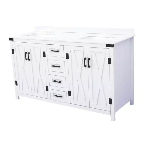 Tuscany® Salerno 60"W White Bathroom Vanity with Cultured Marble Top & Rectangular Undermount Bowls 2 Tuscany® Salerno 60"W White Bathroom Vanity with Cultured Marble Top & Rectangular Undermount Bowls - Image 2