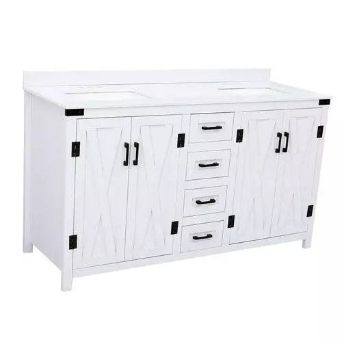 Tuscany® Salerno 60"W White Bathroom Vanity with Cultured Marble Top & Rectangular Undermount Bowls 3 Tuscany® Salerno 60"W White Bathroom Vanity with Cultured Marble Top & Rectangular Undermount Bowls - Image 3