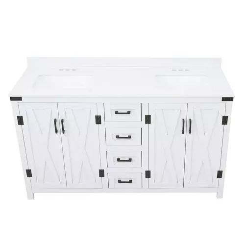 Tuscany® Salerno 60"W White Bathroom Vanity with Cultured Marble Top & Rectangular Undermount Bowls 4 Tuscany® Salerno 60"W White Bathroom Vanity with Cultured Marble Top & Rectangular Undermount Bowls - Image 4