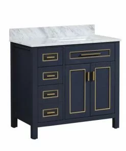 Tuscany® Tirana 36"W Blue Vanity with Carrara Marble Top & Undermount Bowl | Modern Bathroom Design -Tuscany Shop 4838129b36right