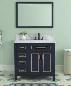 Tuscany® Tirana 36"W Blue Vanity with Carrara Marble Top & Undermount Bowl | Modern Bathroom Design -Tuscany Shop 4838129b36scenefront