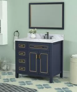 Tuscany® Tirana 36"W Blue Vanity with Carrara Marble Top & Undermount Bowl | Modern Bathroom Design -Tuscany Shop 4838129b36sceneleft